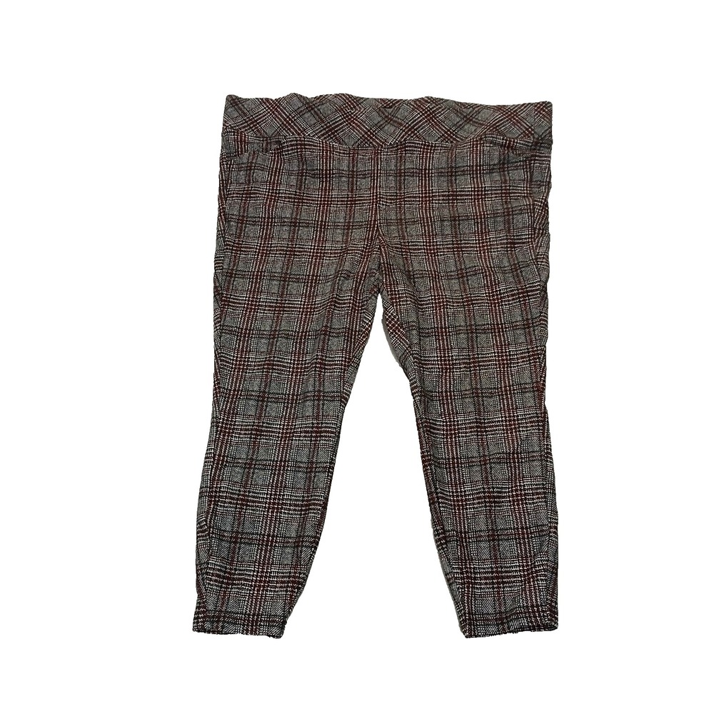 Torrid Pixie Women Pull On Stretch Capris Pants Size 4R Plaid‎ Pockets Gray Red